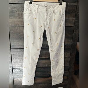 Lilly Pulitzer White Skinny Jeans with Gold Embroidered Palm Trees
